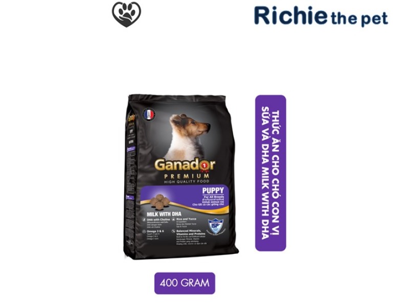 Thức ăn cho chó con vị sữa & DHA Ganador milk with DHA 400gram