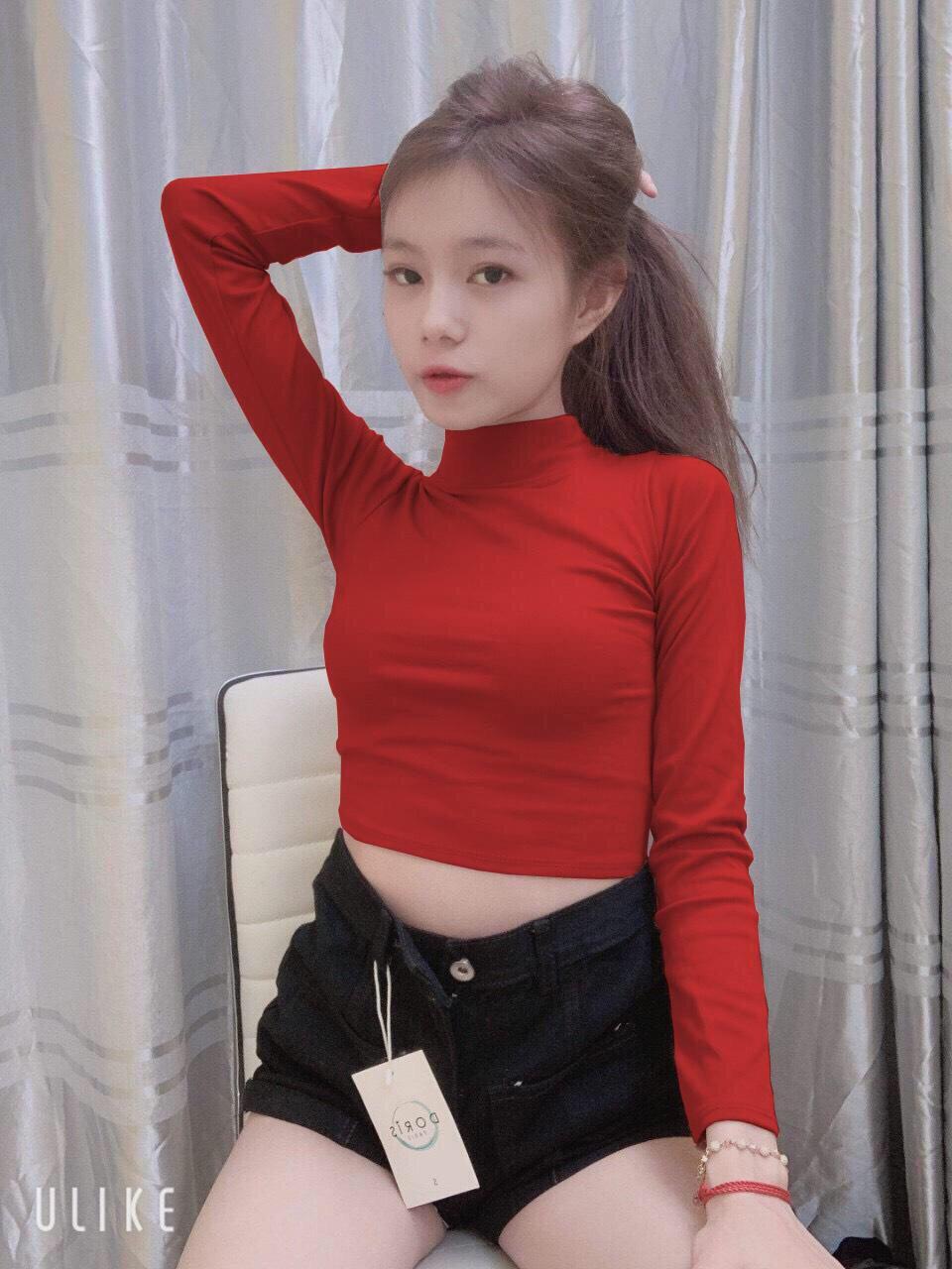 Áo thun croptop cổ lọ ôm body tay dài p.p