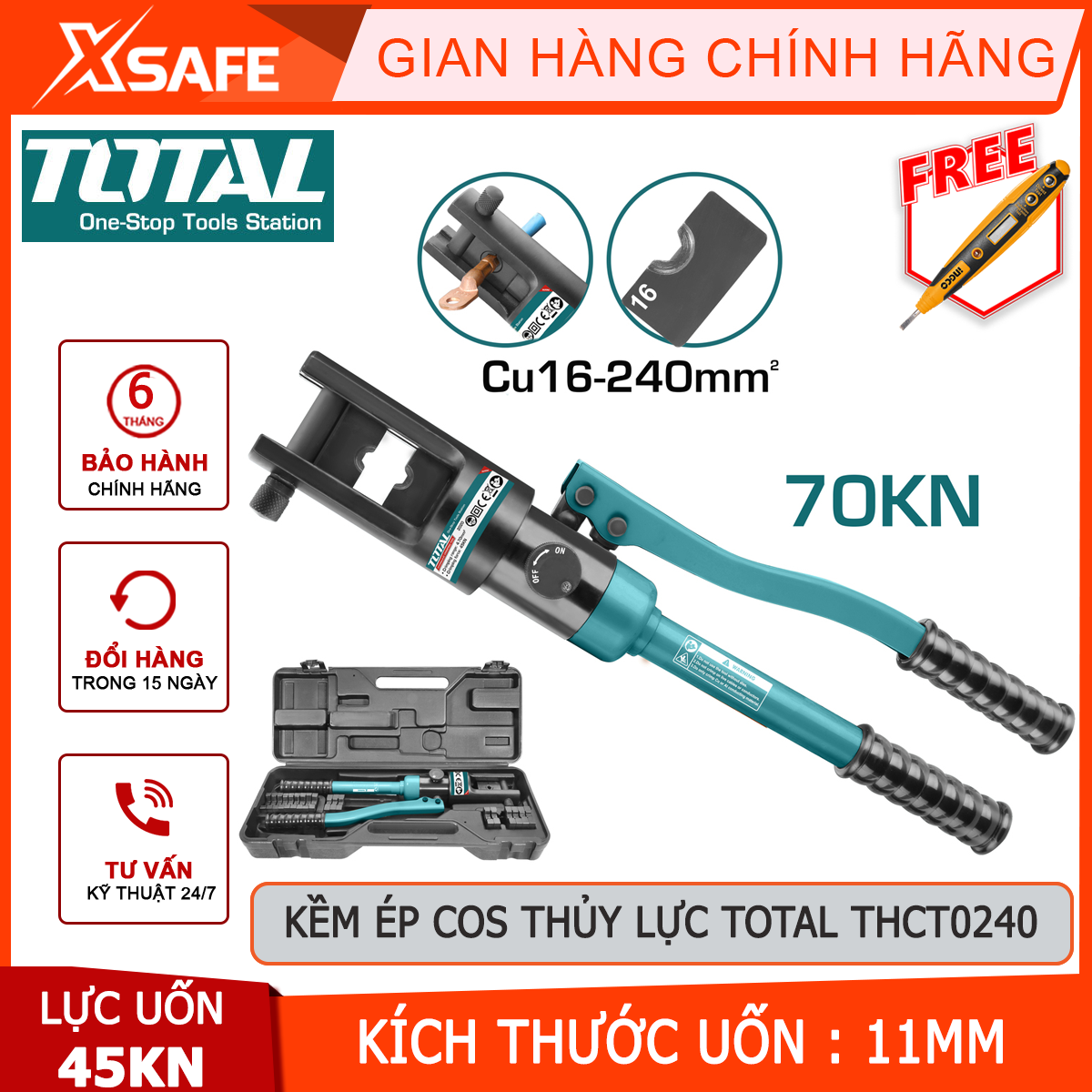 Pliers pressed cos hydraulic total THCT0240 | nippers hydraulic crimping range: copper pipe 16-240mm ², hydraulic bending 70kn, crimping size 18mm, length of about 475mm pressed tight head cos with wires, wire cable firmly, safety [genuine] [xsafe]