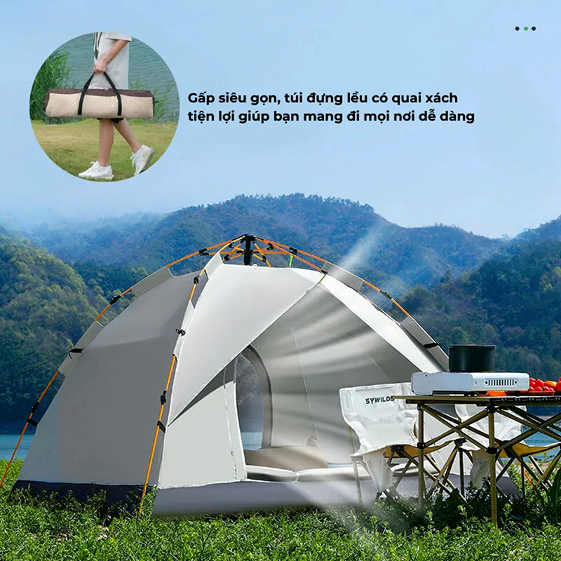 Lều Cắm Trại Tự Bung 4 Người 2 Lớp