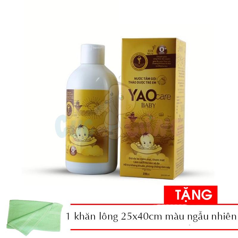 Nước tắm gội thảo dược YAOCARE baby cho bé sơ sinh 0+ 250ml TẶNG 1 khăn