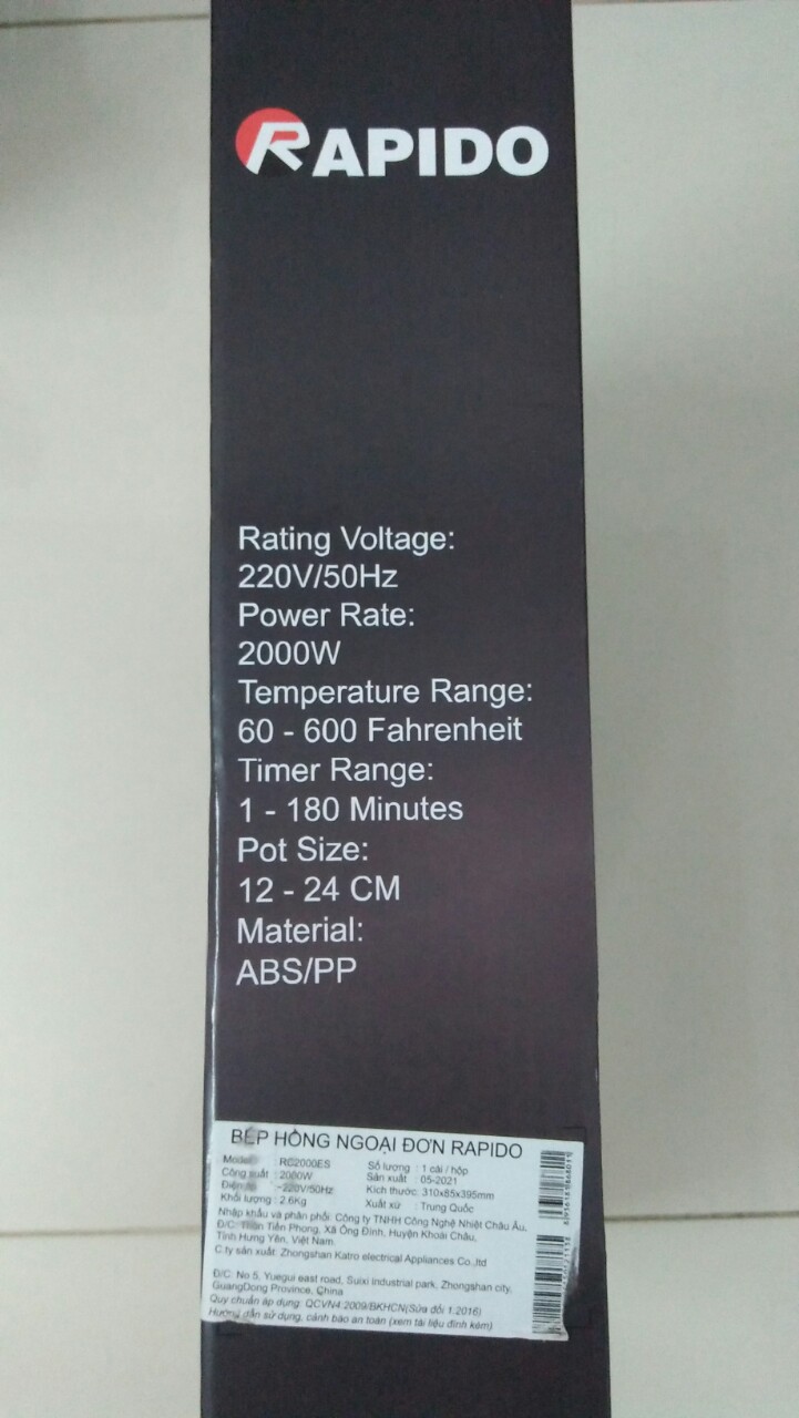 Bếp hồng ngoại Rapido RC2000ES