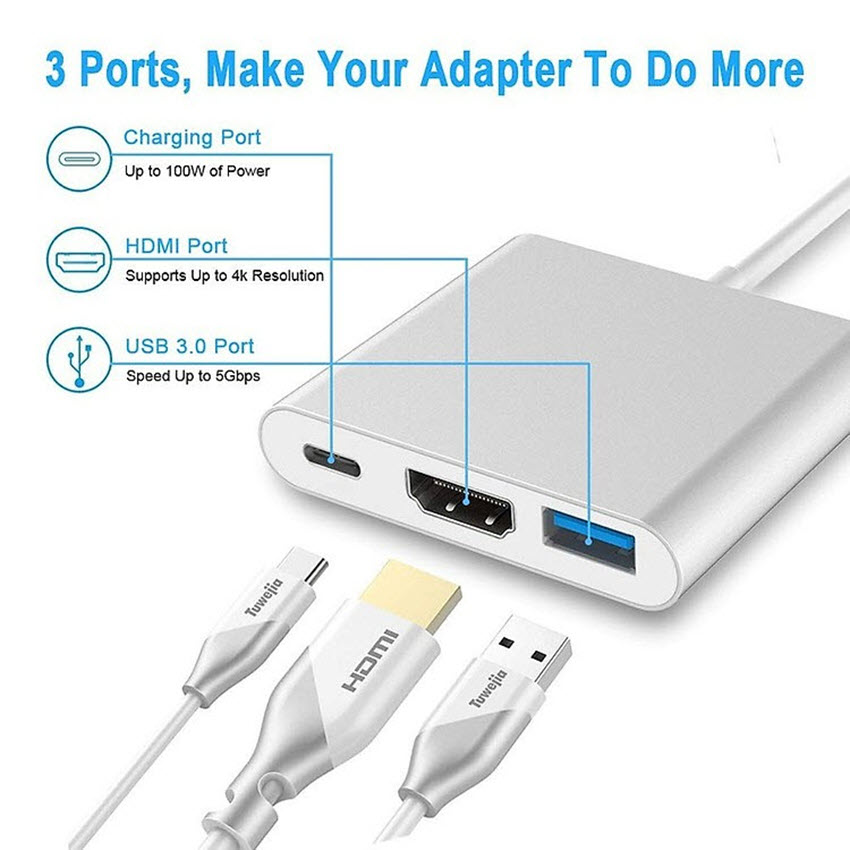 Cáp chuyển USB Type C sang HDMI và USB 3.0 cao cấp
