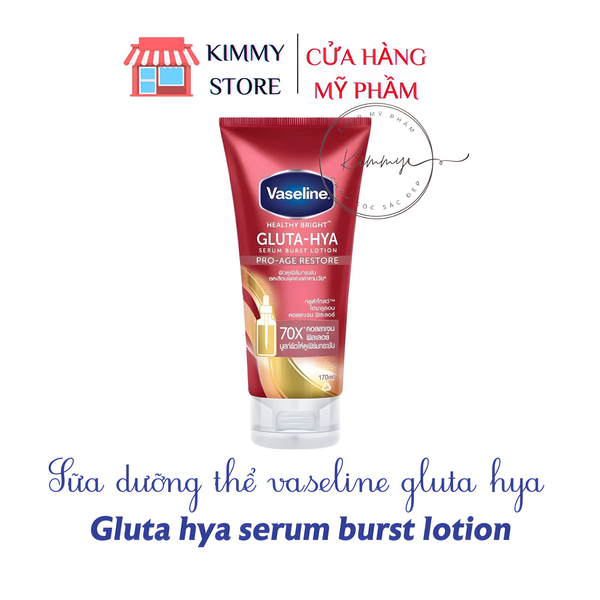 01 chai sữa dưỡng thể vaseline đỏ 70x gluta hya pro age restore thái 300 ml