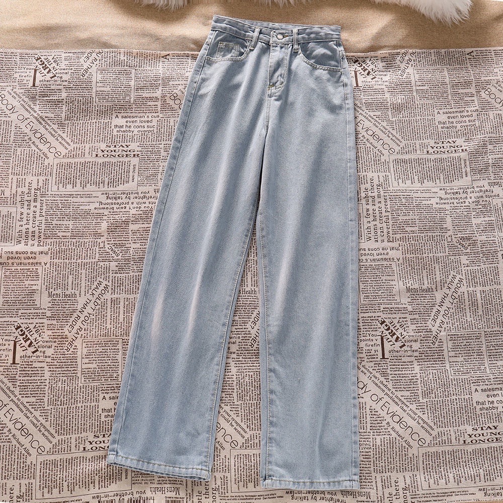 QUẦN BÒ NỮ ỐNG RỘNG XANH NHẠT TRƠN NỮ QUẦN BÒ DÀI THE COOKIES JEANS