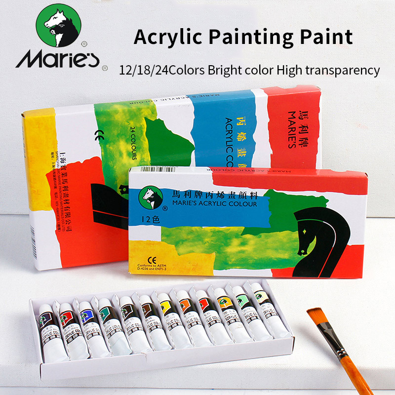 [HCM]BỘ MÀU ACRYLIC 12/18/24/36 MARIES DẠNG TUÝP GAM MÀU TƯƠI SÁNG CHẤT LIỆU TỰ NHIÊN ĐỘ BÁM TỐT  (12ML HỘP GIẤY)