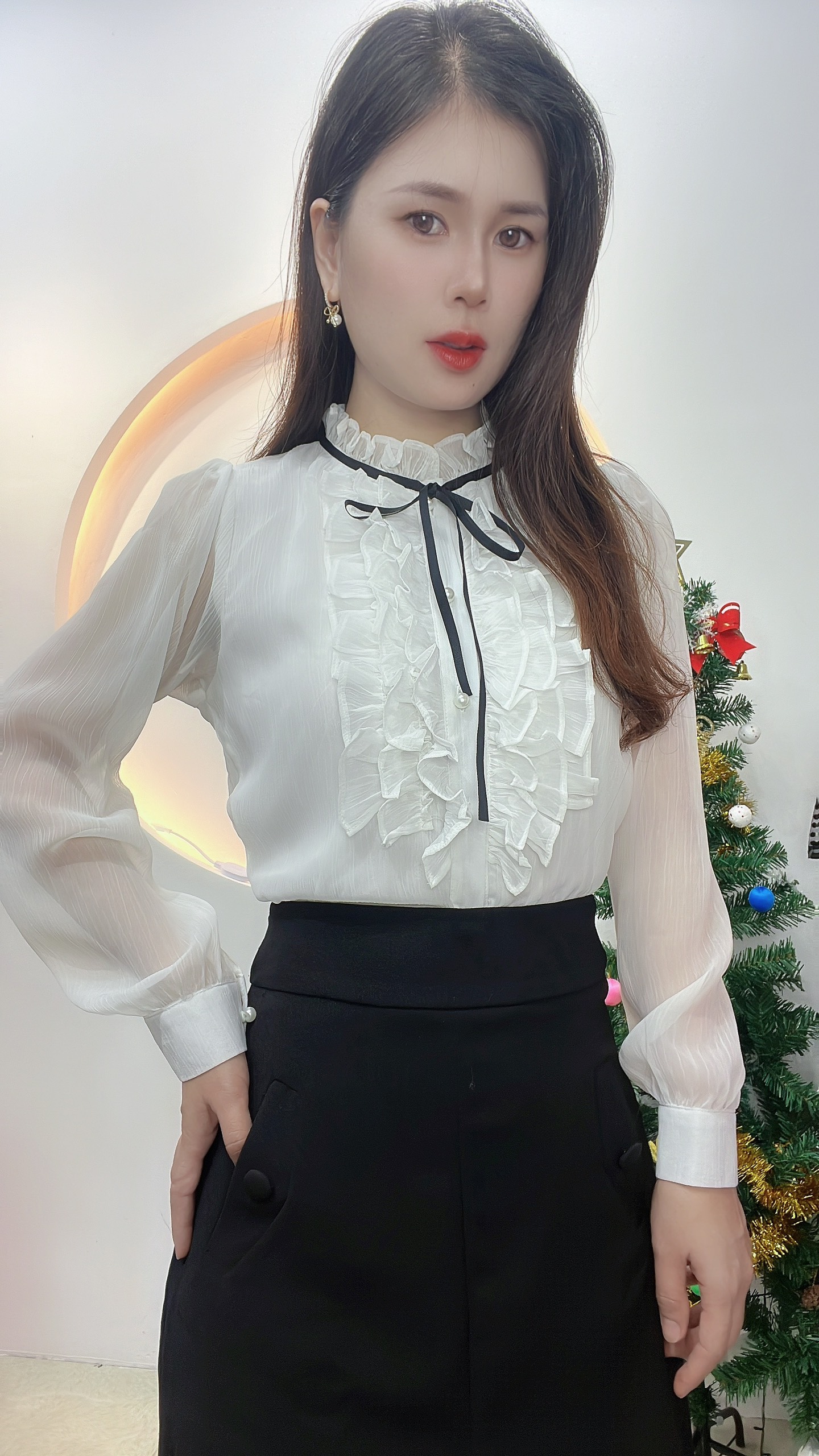 AN40 - ÁO KIỂU CÔNG SỞ BÈO KÈM NƠ ĐEN