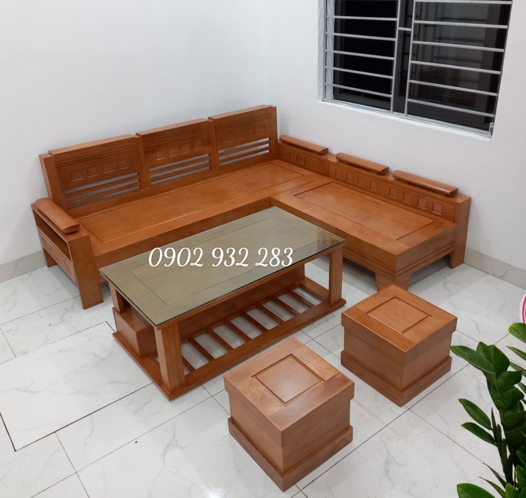 Bộ bàn ghế sofa, bộ bàn ghế phòng khách góc gỗ sồi tay chứng 2M X 1,8M