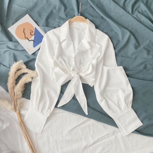 áo croptop trắng cột nơ tay dài