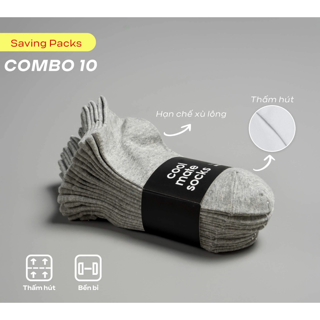 [MỚI] Pack 10 Đôi tất vớ Coolmate Basics thấm hút mồ hôi - Thương hiệu Coolmate
