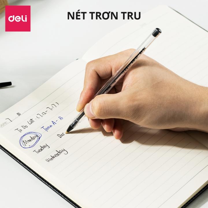 Set 5 Bút Bi Ngòi 1.0mm Chính Hãng Deli 3 Màu Xanh Đen Đỏ Mực Nhanh Khô Thích Hợp Học Sinh Văn Phòng - Hình ảnh 7