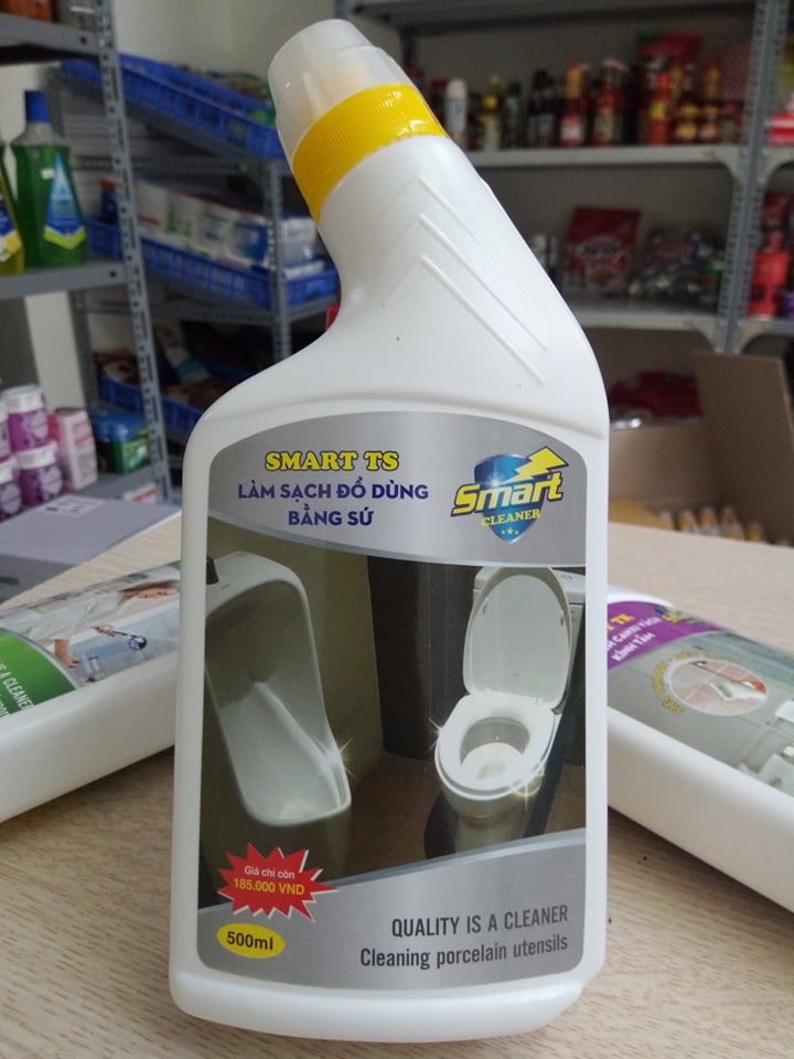 Smart TS- Nước tẩy rửa làm sạch đồ dùng bằng sứ như chậu rửa, bồn cầu... siêu nhanh, siêu sạch chai 500ml, Công ty đã ra mẫu mới chai dẹt.