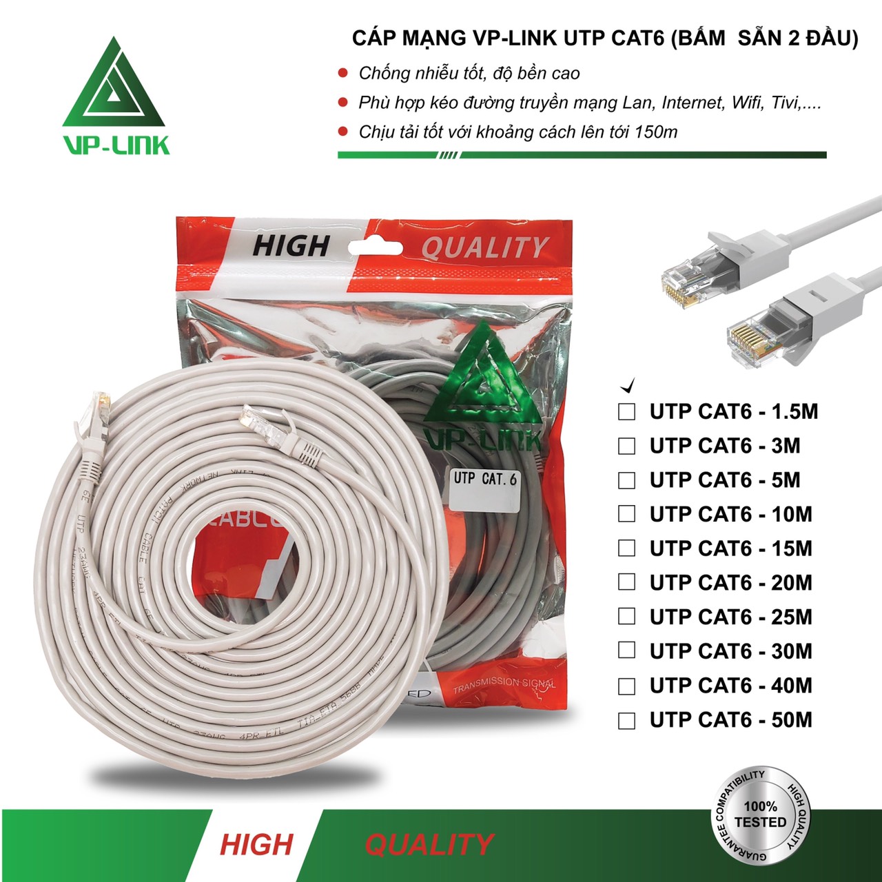 Cable lan vp-link utp cat6 10m bấm sẵn 2 đầu