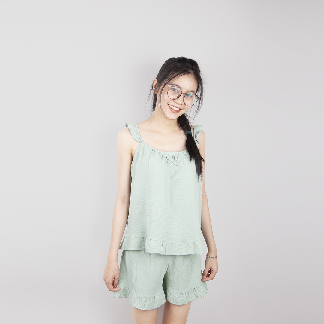 Bộ đũi nữ mặc ngủ 2 dây quần đùi dễ thương