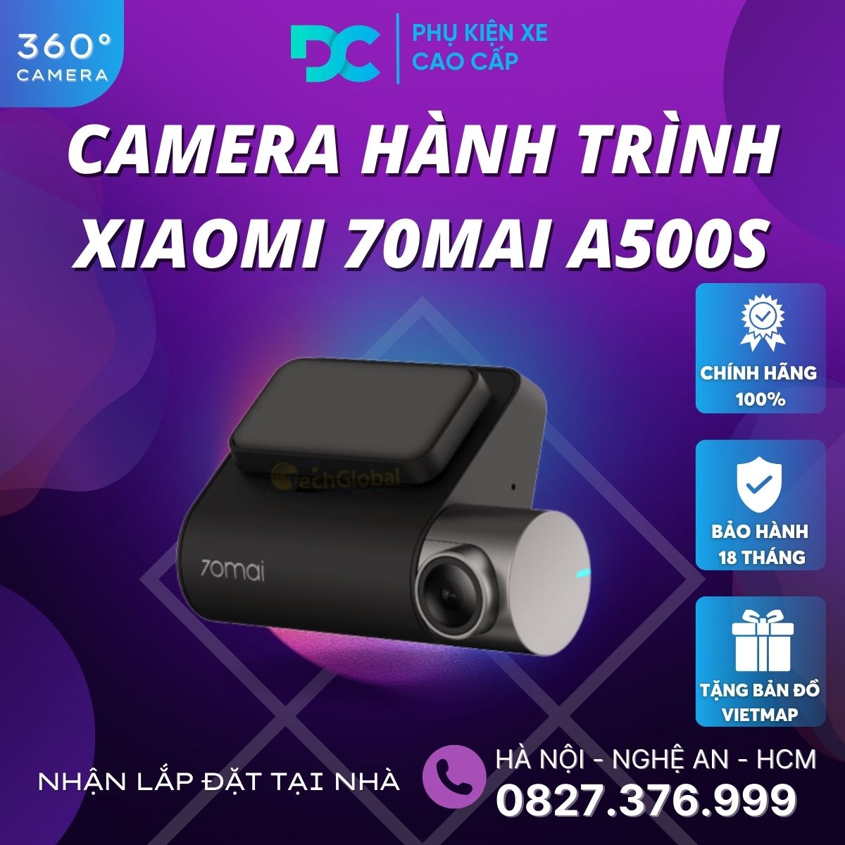 Camera Hành Trình Xiaomi 70mai A500S Bản Quốc Tế Ghi Hình Trước Sau Xe Độ