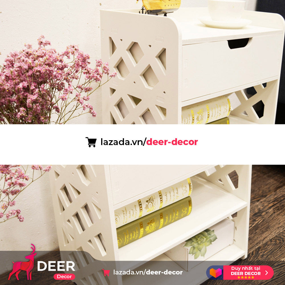 Cabinet bedside shelf-versatile-with drawer-deer decor