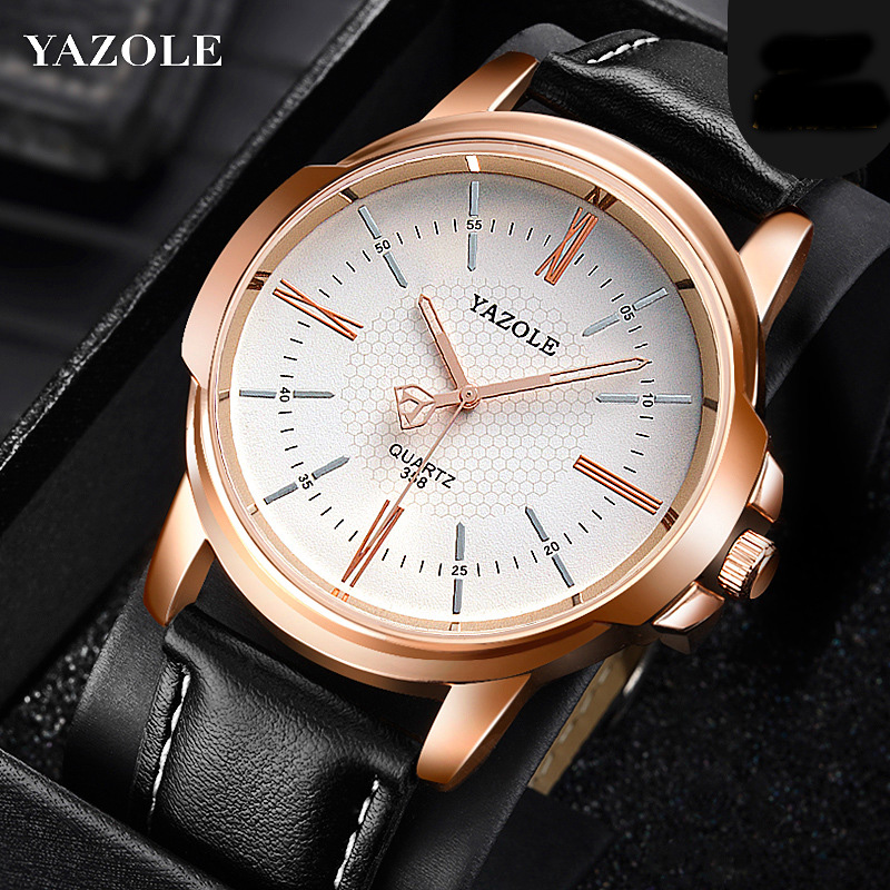Đồng hồ nam dây da Yazole 336 (Đen)