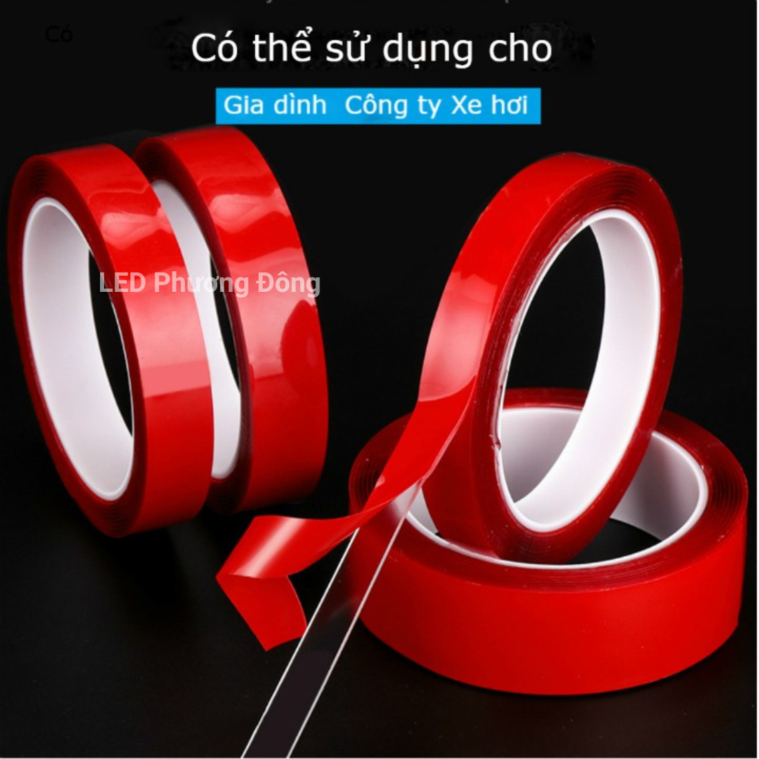 Cuộn băng keo nano 2 mặt siêu dính màu đỏ dài 3m