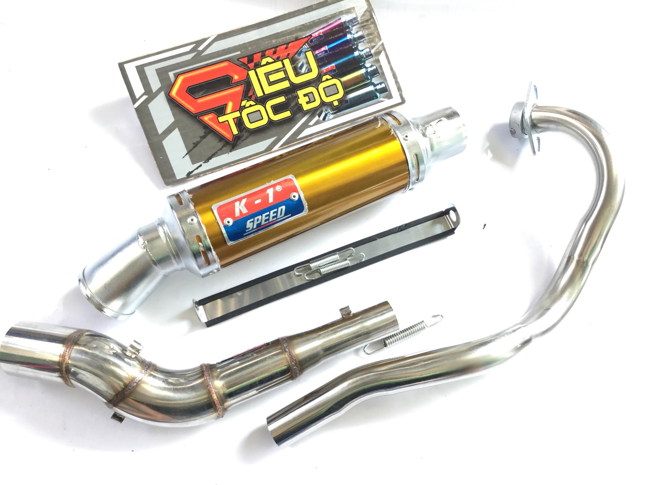 Pô k1 vàng full pass treo lò xo bao gồm cả cổ pô độ cong 2 khúc cho xe exciter 150.........