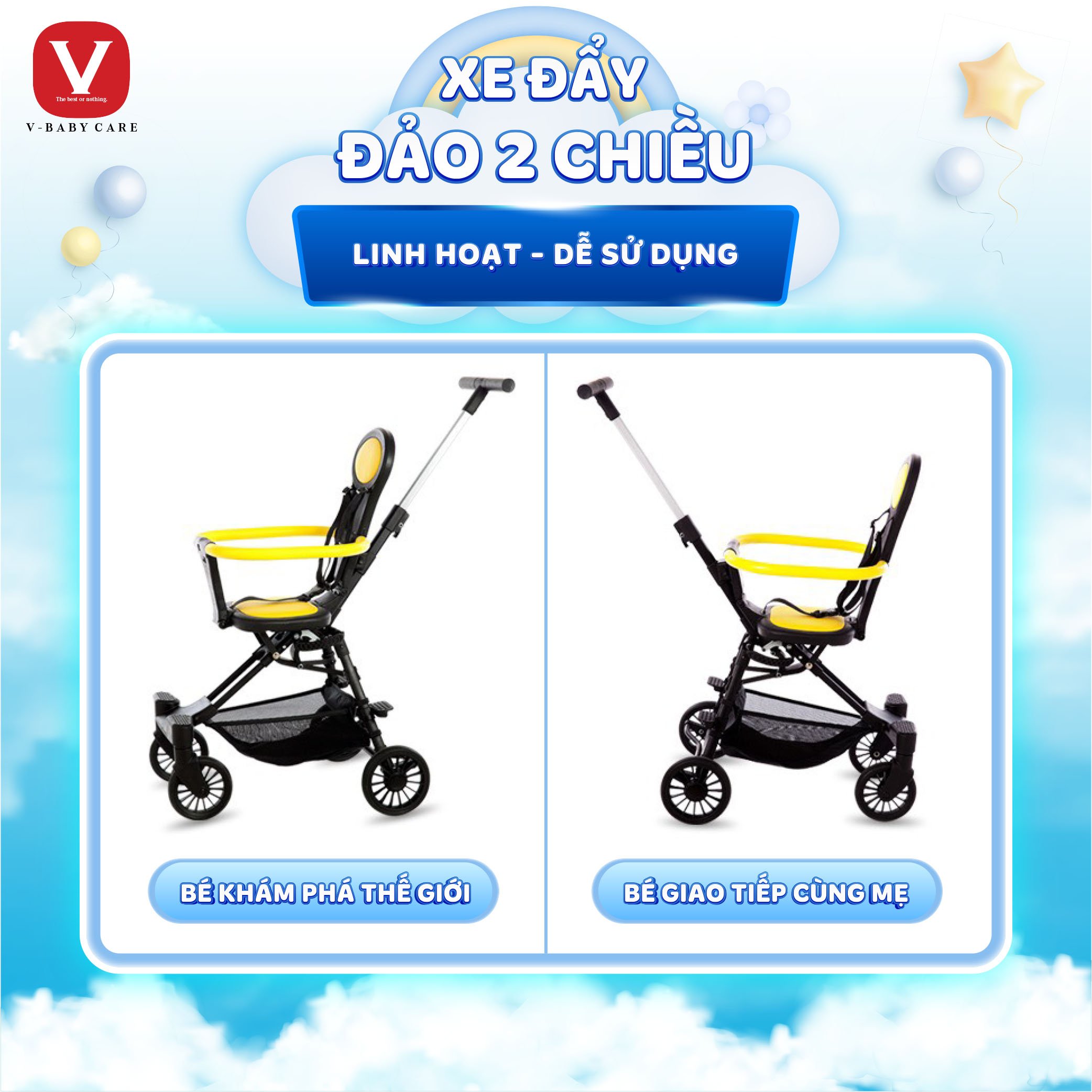 Xe Đẩy Du Lịch Gấp Gọn, Đảo Chiều Cho Bé V-BABY Q2