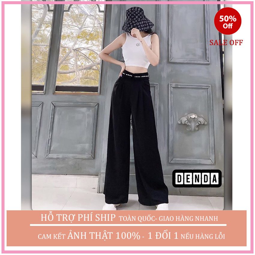 Trendy! Quần ống rộng culottes xuông dài siêu Hot, quần ống suông cạp cao dáng dài 2 màuđen, kem cực trend  LZ QV10