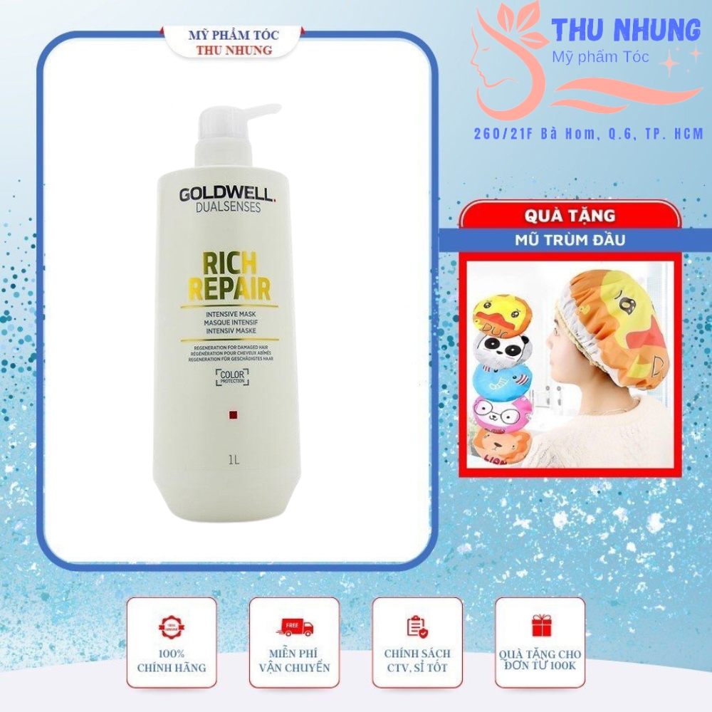 [+Tặng mũ trùm][Chính hãng] Bộ dầu gội xả Goldwell rich repair siêu phục hồi tóc hư tổn Đức