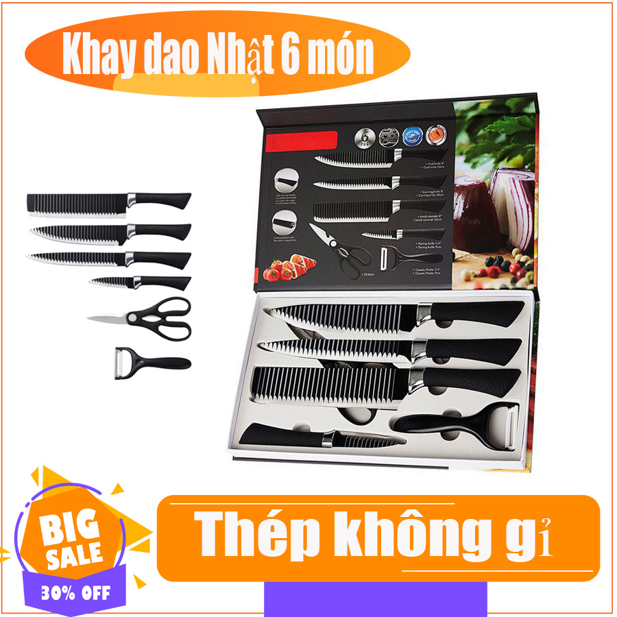 BÁO GIÁ Bộ Dao Làm Bếp | Shopee Lazada Sendo Tiki mới nhất 8 Dao bếp lưỡi gợn sóng Nhật Bản - Bộ dao Nhật chính hãng cao cấp 6 món sắc bén chắc tay đẹp - Bộ dao làm bếp thân gợn sóng chống dính lưỡi thép Nhật Bản