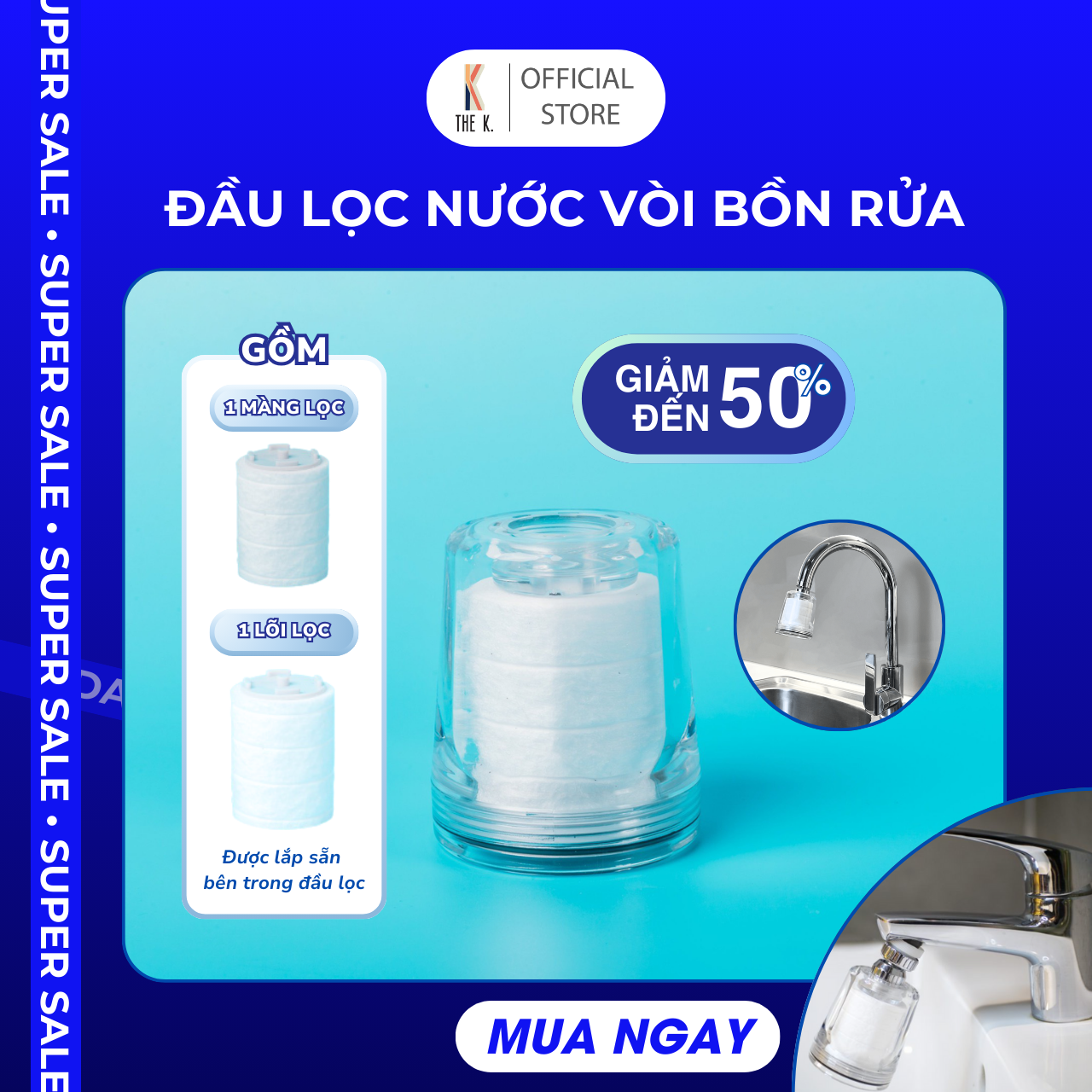 Bộ Đầu Vòi Tăng Áp Lọc Nước Daily Aqua Dành Cho Bồn Rửa Chén, Rửa Tay, Rửa Mặt, Bồn Lavabo