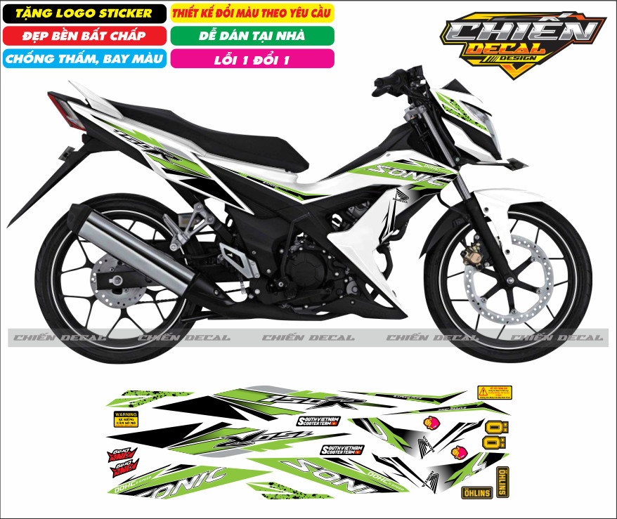 Tem rời xe sonic 150 màu trắng nhiều kiểu lựa chọn (tem 3 lớp cao cấp)