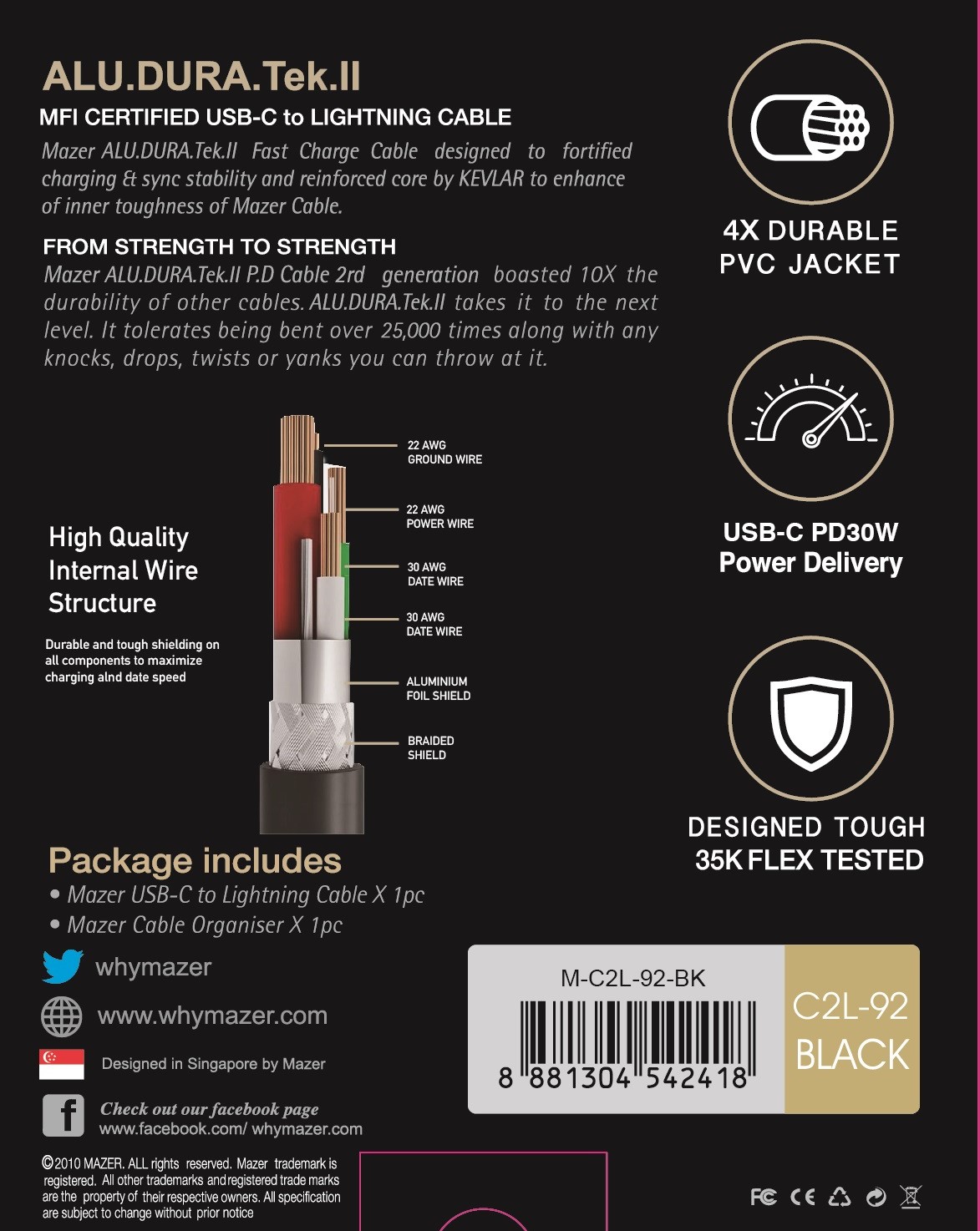 Dây Cáp MAZER POWER LINK II USB-C TO Lightning PD30W (12cm - 2.5m)
