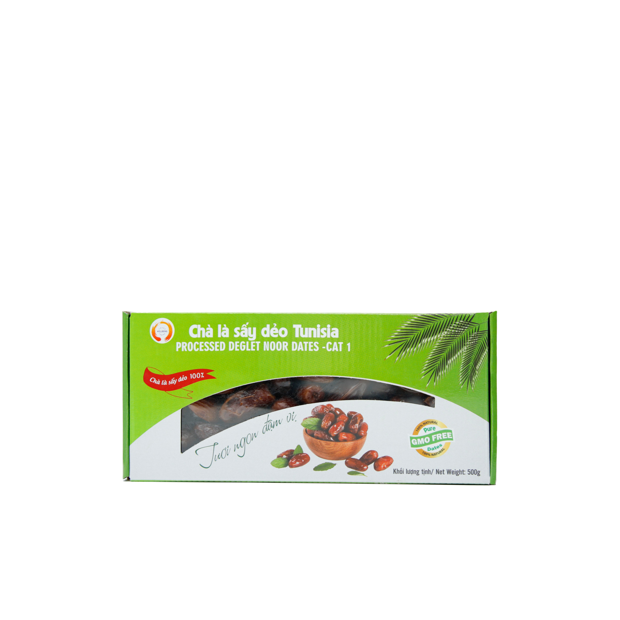 Chà là khô nguyên cành sấy dẻo Tunisia Wellbeing hộp 500gr