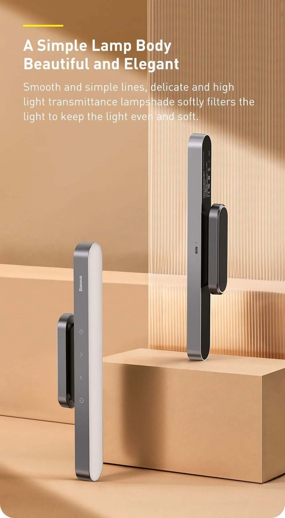 Đèn treo đế hít nam châm Baseus Magnetic Stepless Dimming Charging Desk Lamp (1800mAh ,4000K, 24h sử dụng liên tục, Chống mõi mắt, Đế hít nam châm)