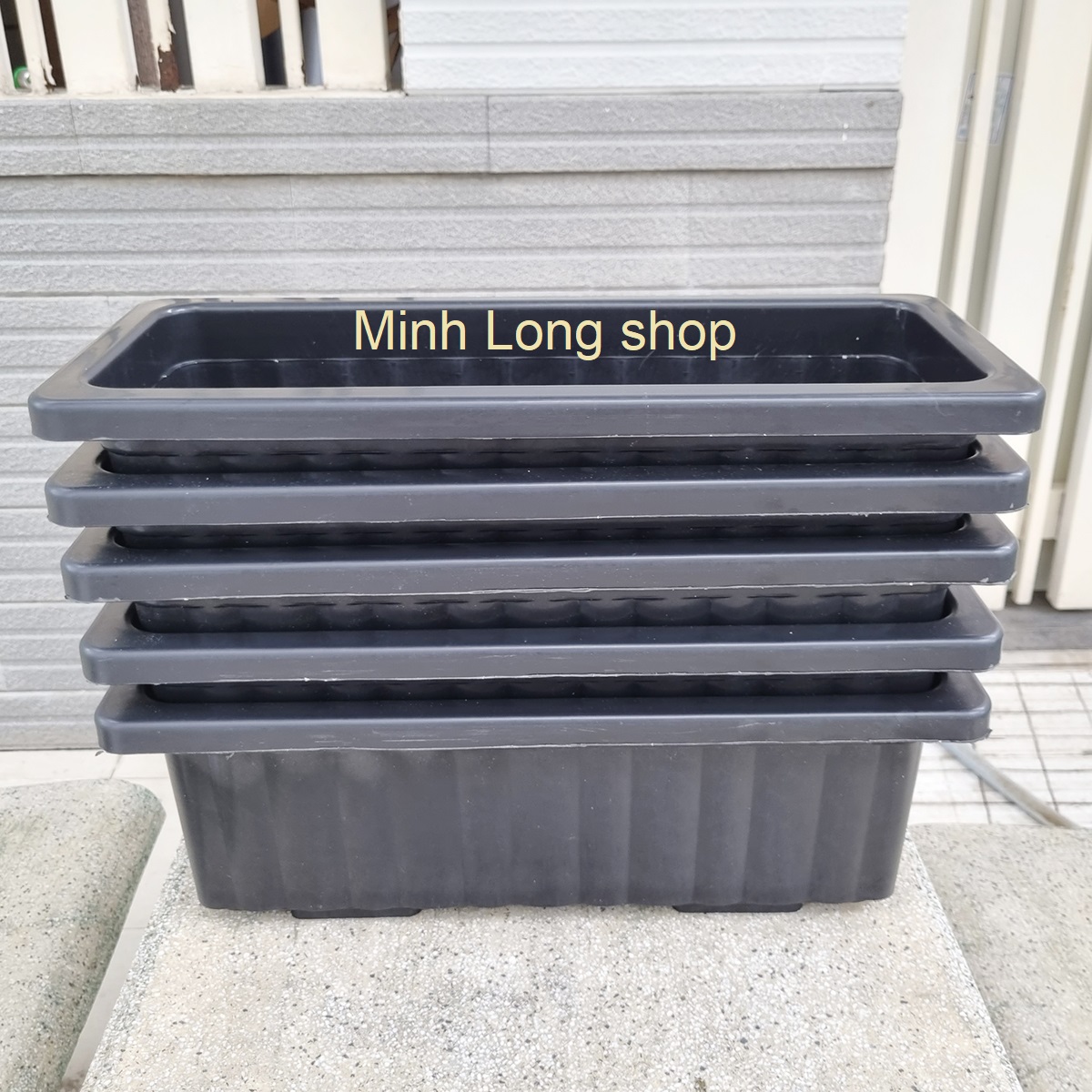 Bộ 05 chậu dài sọc nhỏ nhựa dày trồng rau, hoa size 48x20x17cm