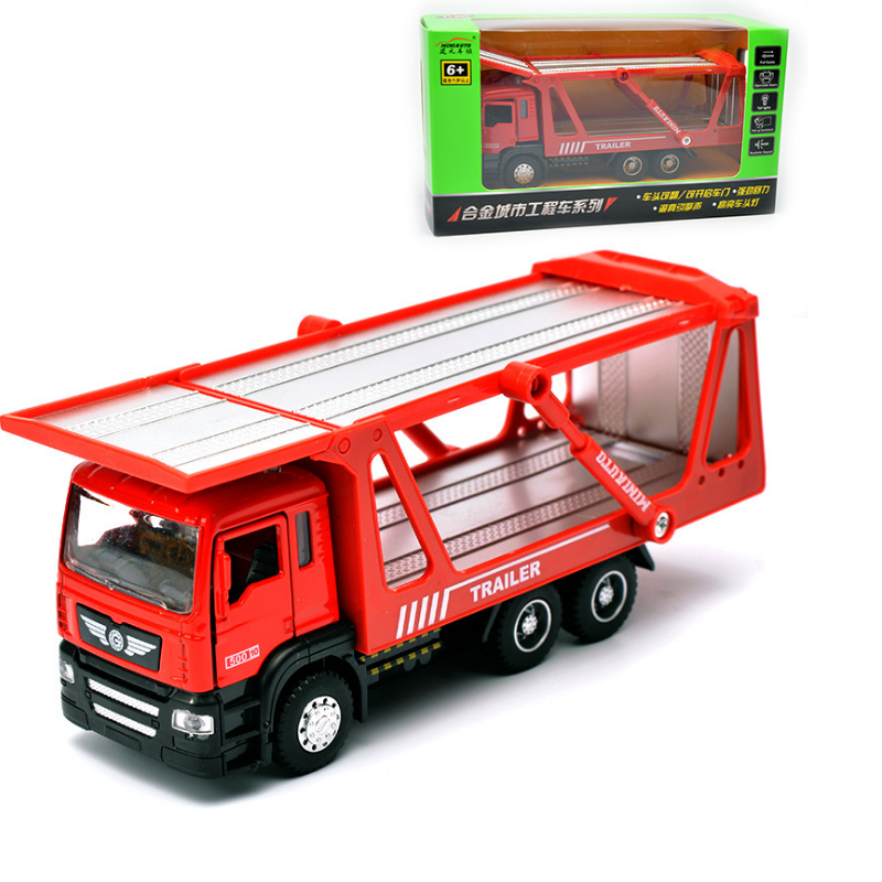 Đồ chơi trẻ em xe mô hình ô tô chở hàng 2 tầng mini chạy cót có đèn và âm thanh mở cửa xe mô hình tỉ lệ 1:50