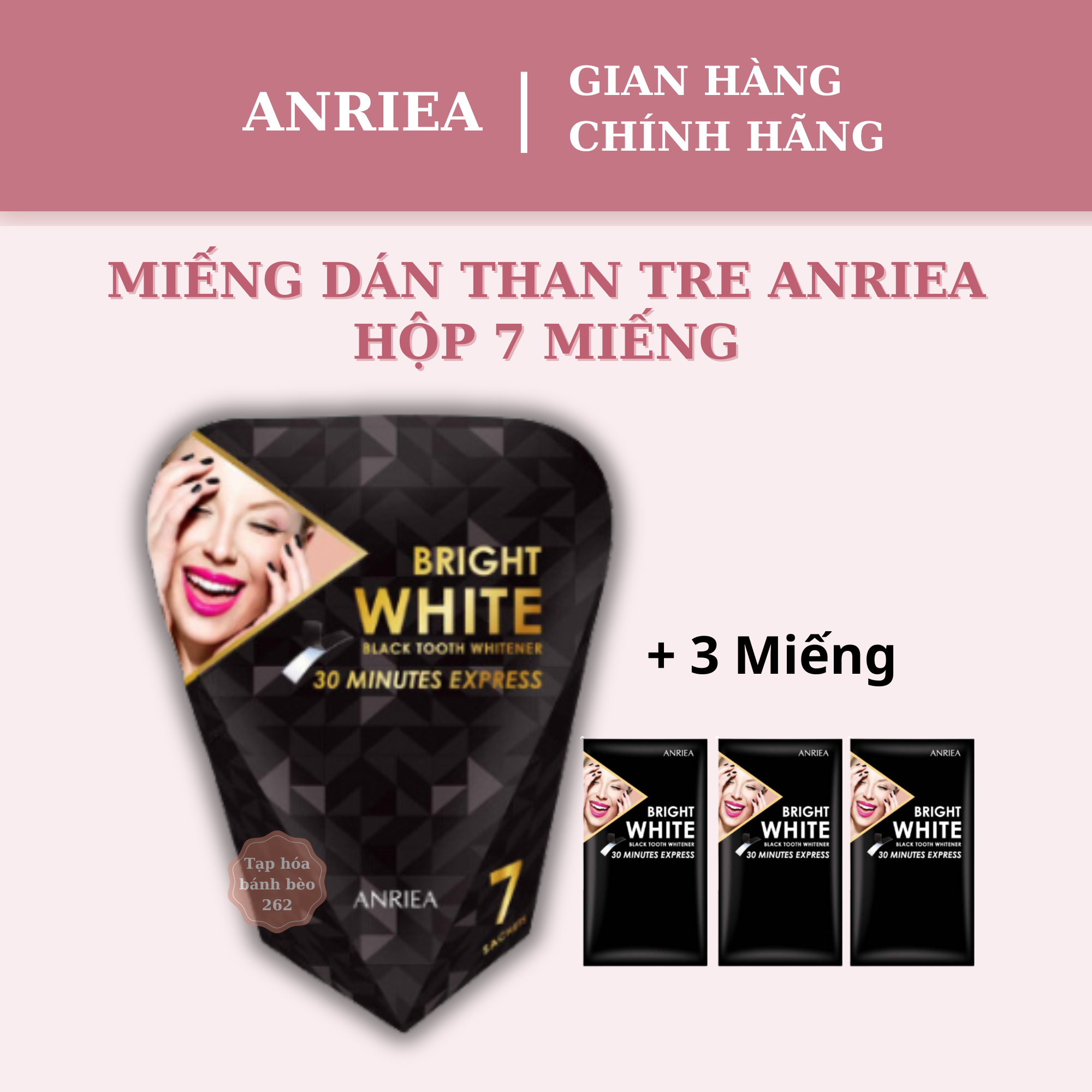 Combo 10 miếng dán trắng răng Anriea than tre làm sạch mảng bám răng