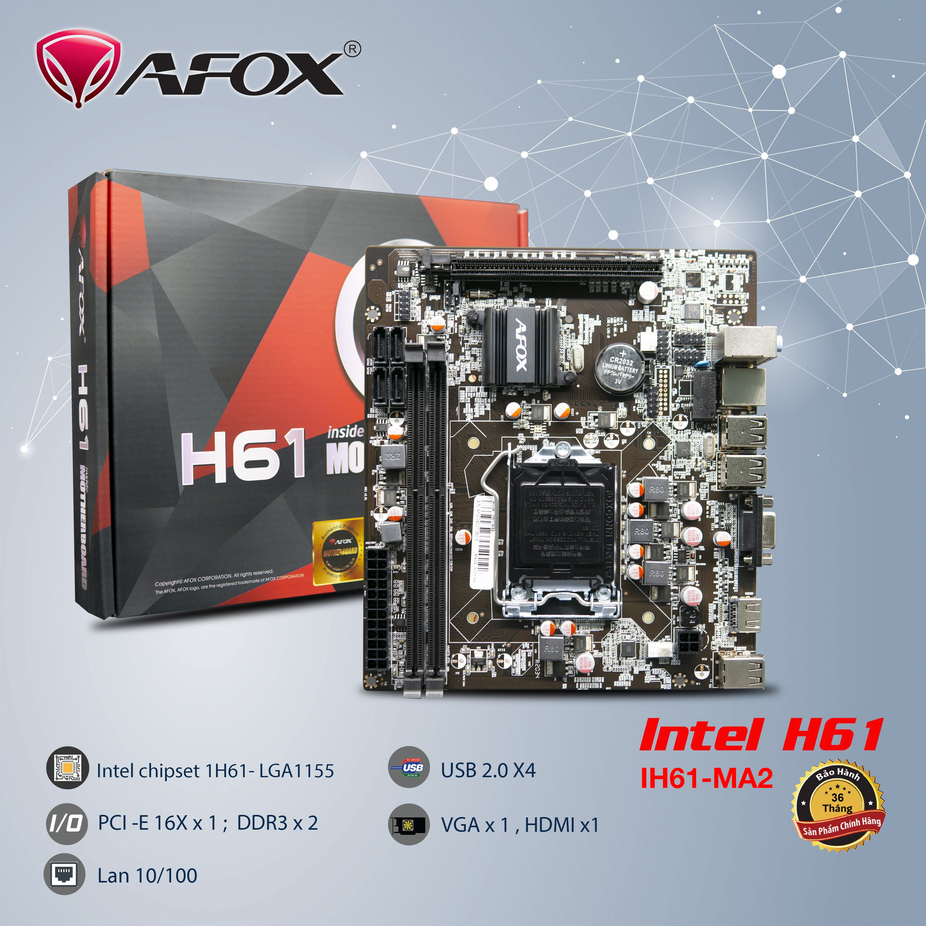 Bo Mạch Chủ Mainboard AFOX H61 MA2 Hàng chính hãng - FULL VAT