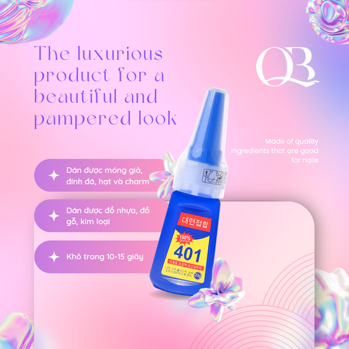Keo 401 - keo dán móng keo đính đá Hàn Quốc 20g (keo lỏng)