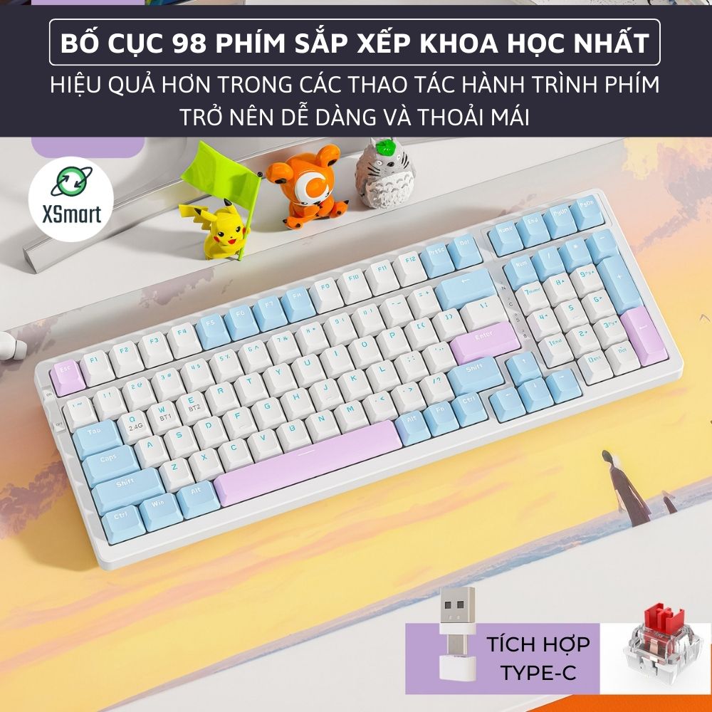 Bàn Phím Cơ Bluetooth Không Dây K96BT Cao Cấp Có HOTSWAP Lót Foam Tiêu Âm, Trục Red Switch