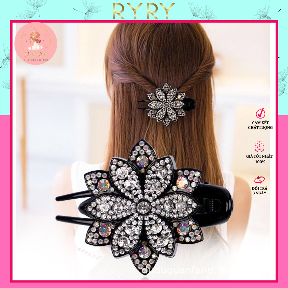Kẹp Tóc Mỏ Vịt Đính Đá Hình Hoa Phong Cách Retro Mới