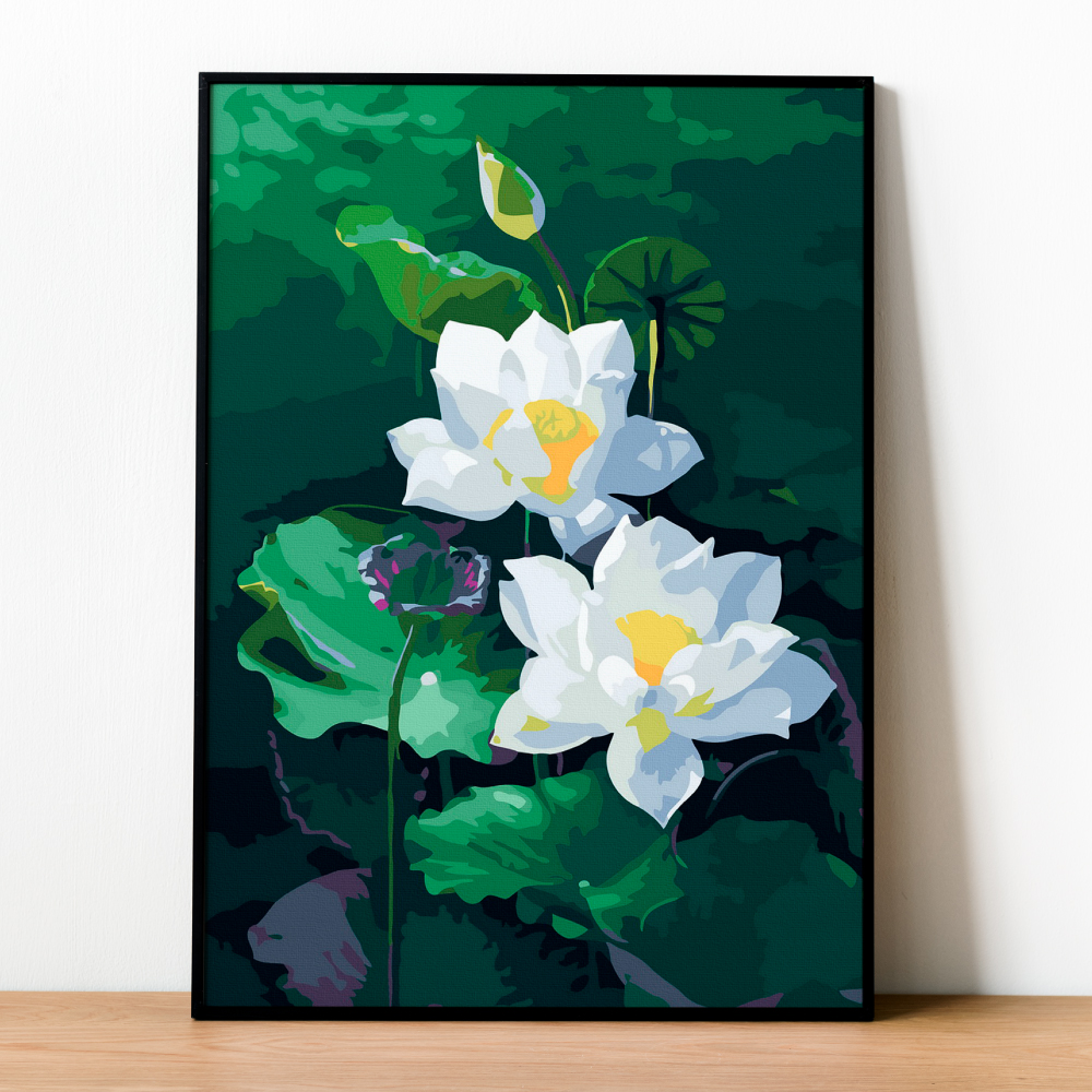 ✅Tranh số hóa Sen trắng đã căng khung 40x50cm