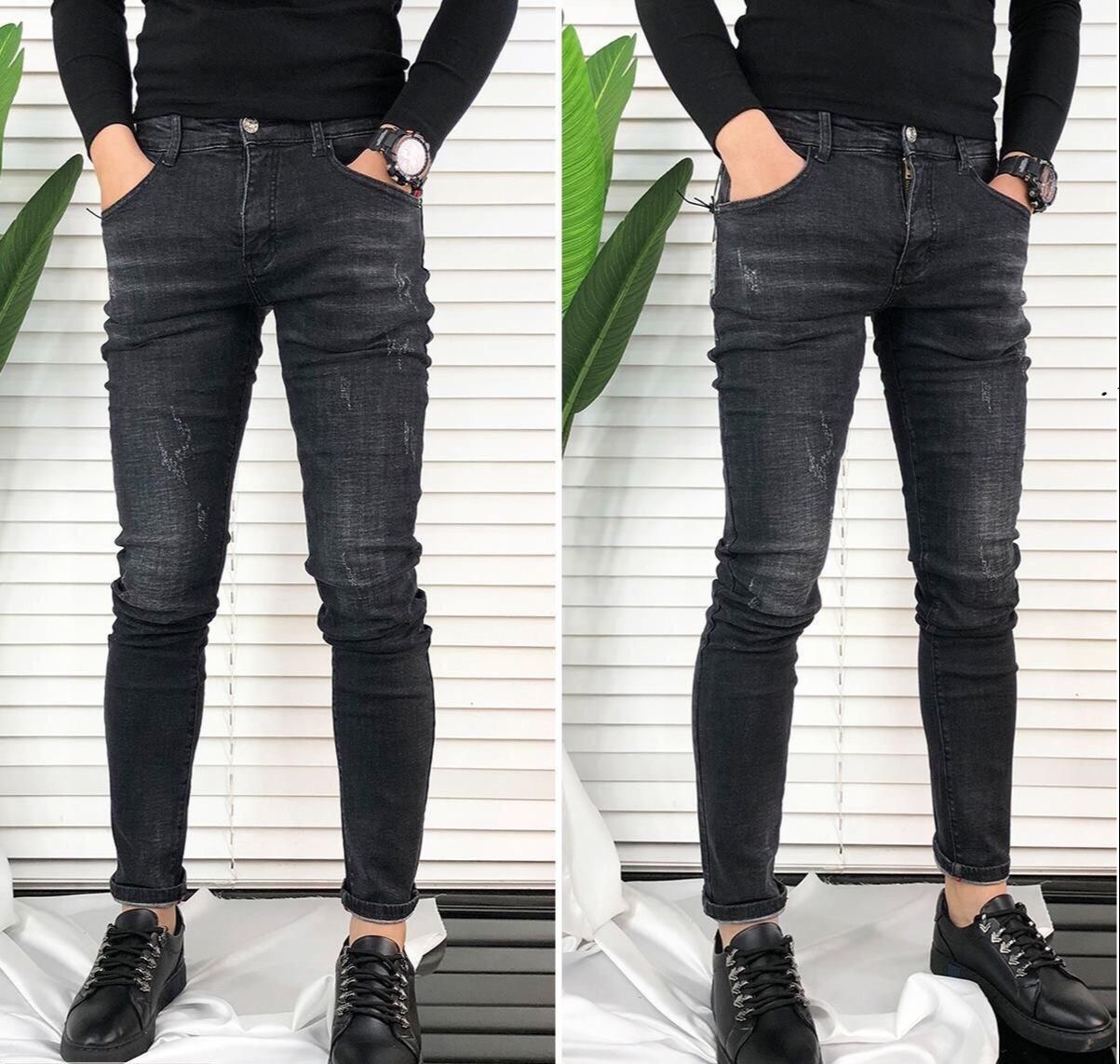 Quần jean nam xám đen xước nhẹ siêu đẹp 184.