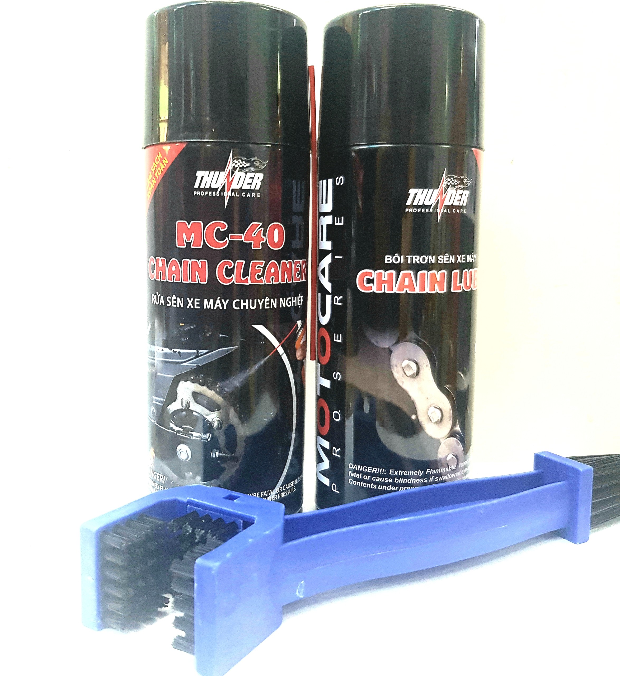 Combo Thunder Chain Lube 400ml và Rửa sên MC - 40 Chain Cleaner Tặng kèm Bàn chải vệ sinh sên