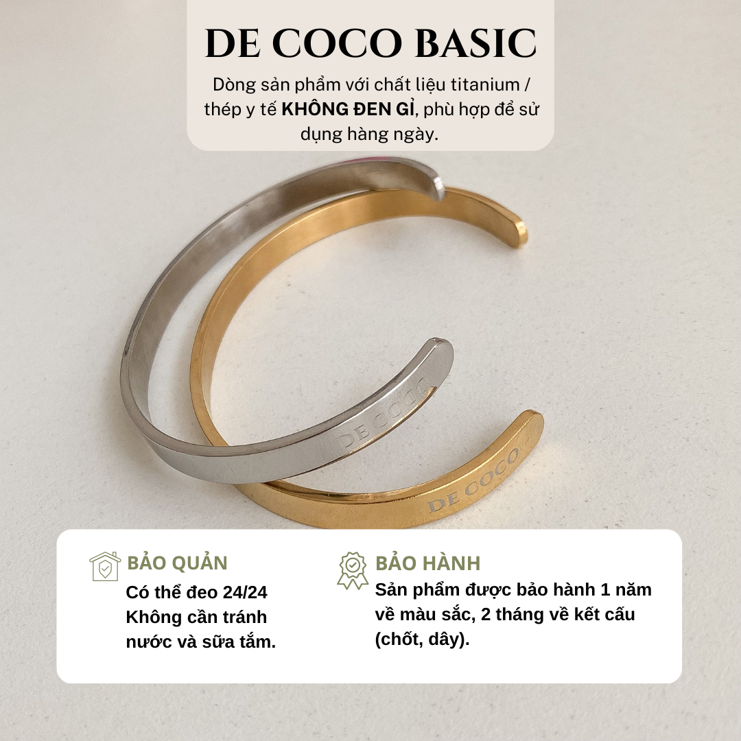 Vòng tay Basic Cuff, vòng tay đôi thép titan cao cấp De Coco