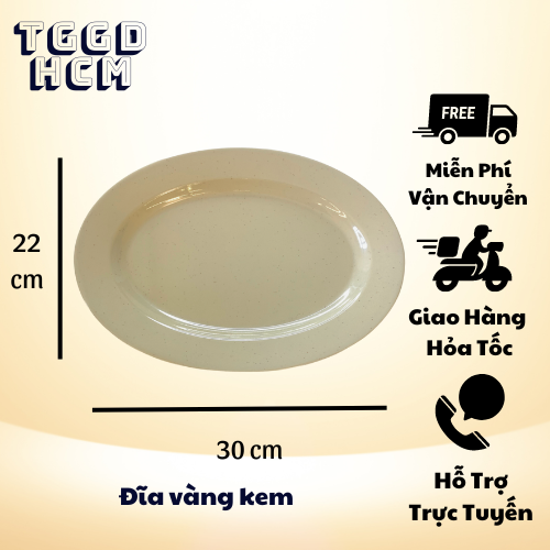 Đĩa nhựa - đĩa hột xoài - dĩa bầu dục melamine màu vàng kem 3 kích thước