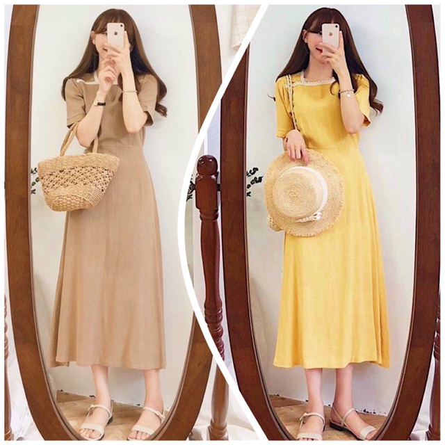 Đầm viền ren form dài 2 màu