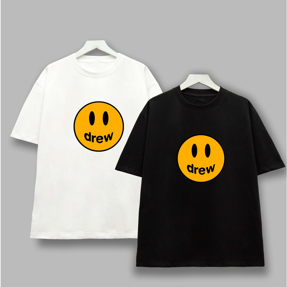 Unisex.genz áo thun unisex drew house mặt cười hai màu đen trắng siêu hot