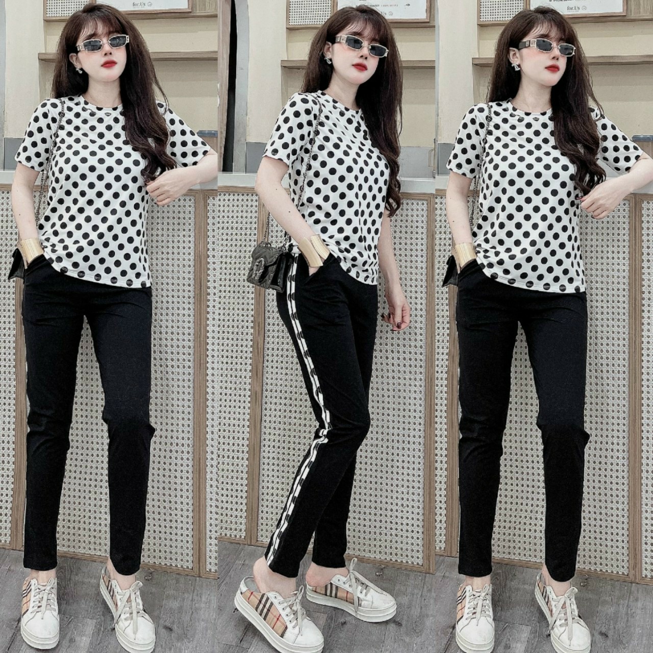 Đồ bộ thể thao thun cotton chấm bi