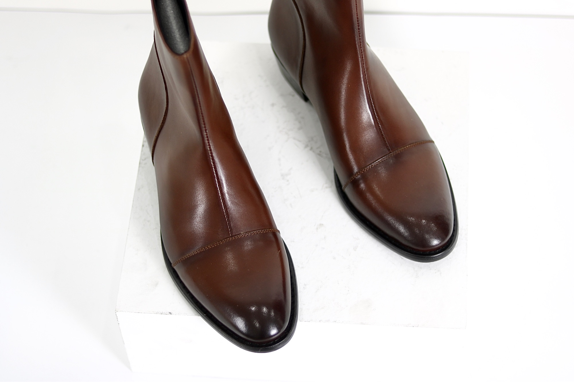 Giày nam Back Zip Boot Red Brown High Heel