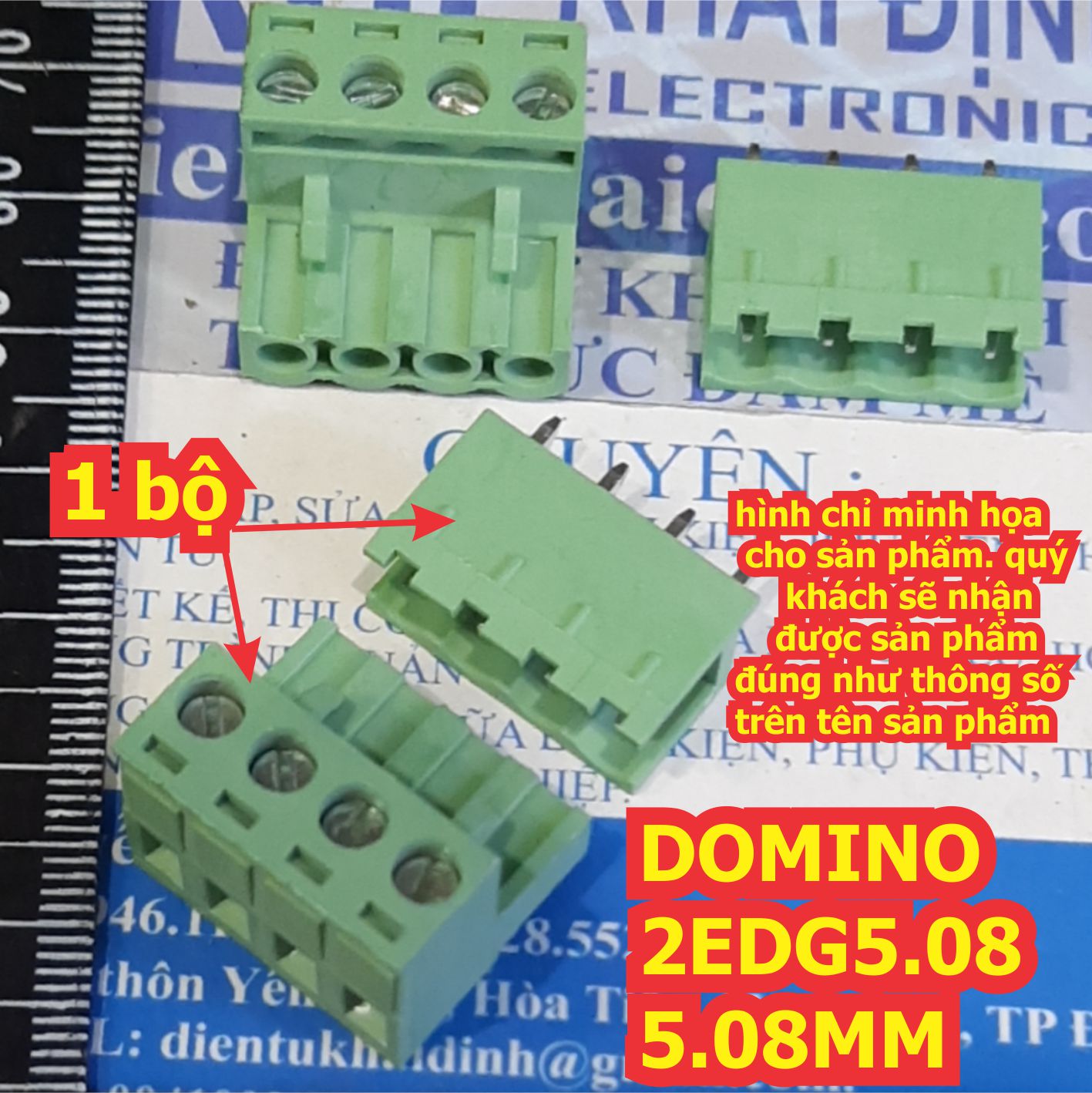 DOMINO, TERMINAL ĐẦU NỐI 2EDG5.08 5.08MM ĐẦU ĐỰC + CÁI ( Xanh Thẳng ) kde0589
