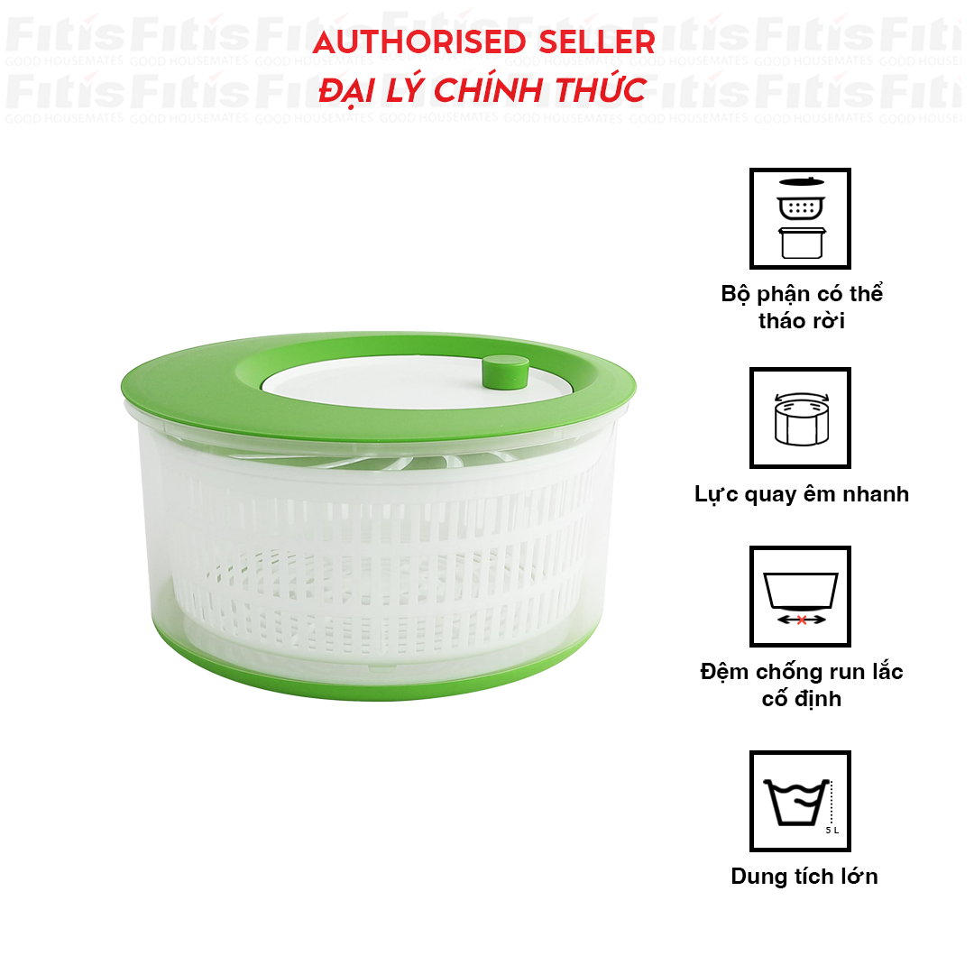 Rổ Quay Rau Fitis Nora Salad Spinner - 5 Lít